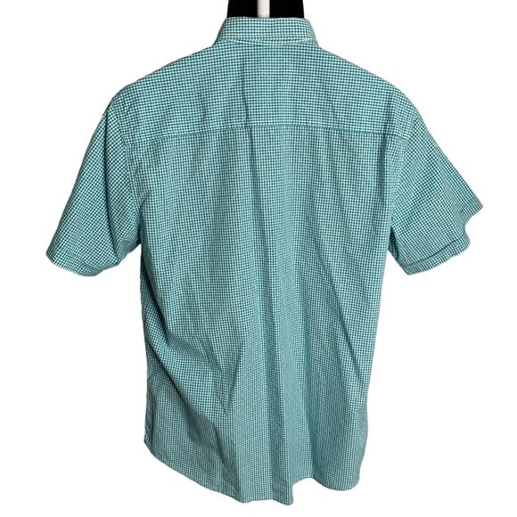 Jeanswest Button Up Short Sleeve Shirt L Blue Green Checkered Pocket Collared - Picture 4 of 6